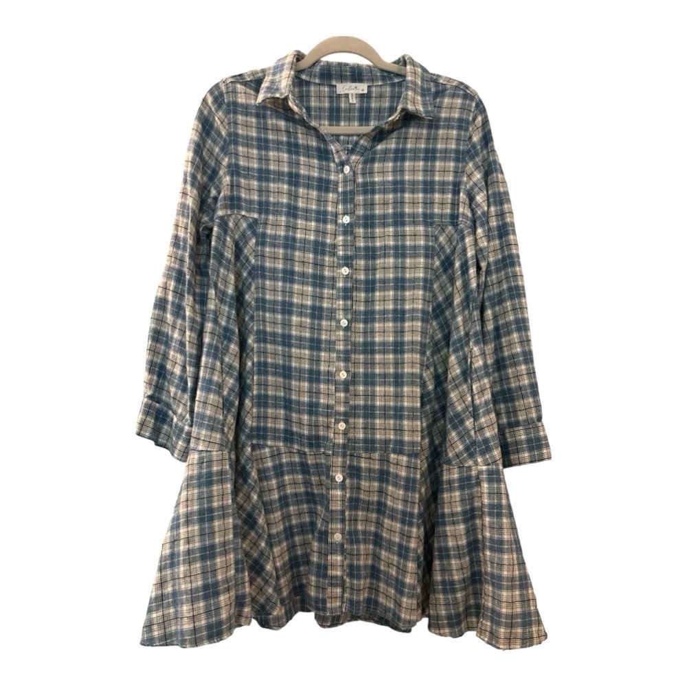 CALISTA buttondown light flannel dress, oversized, medium blue and gray plaid - Picture 11 of 11